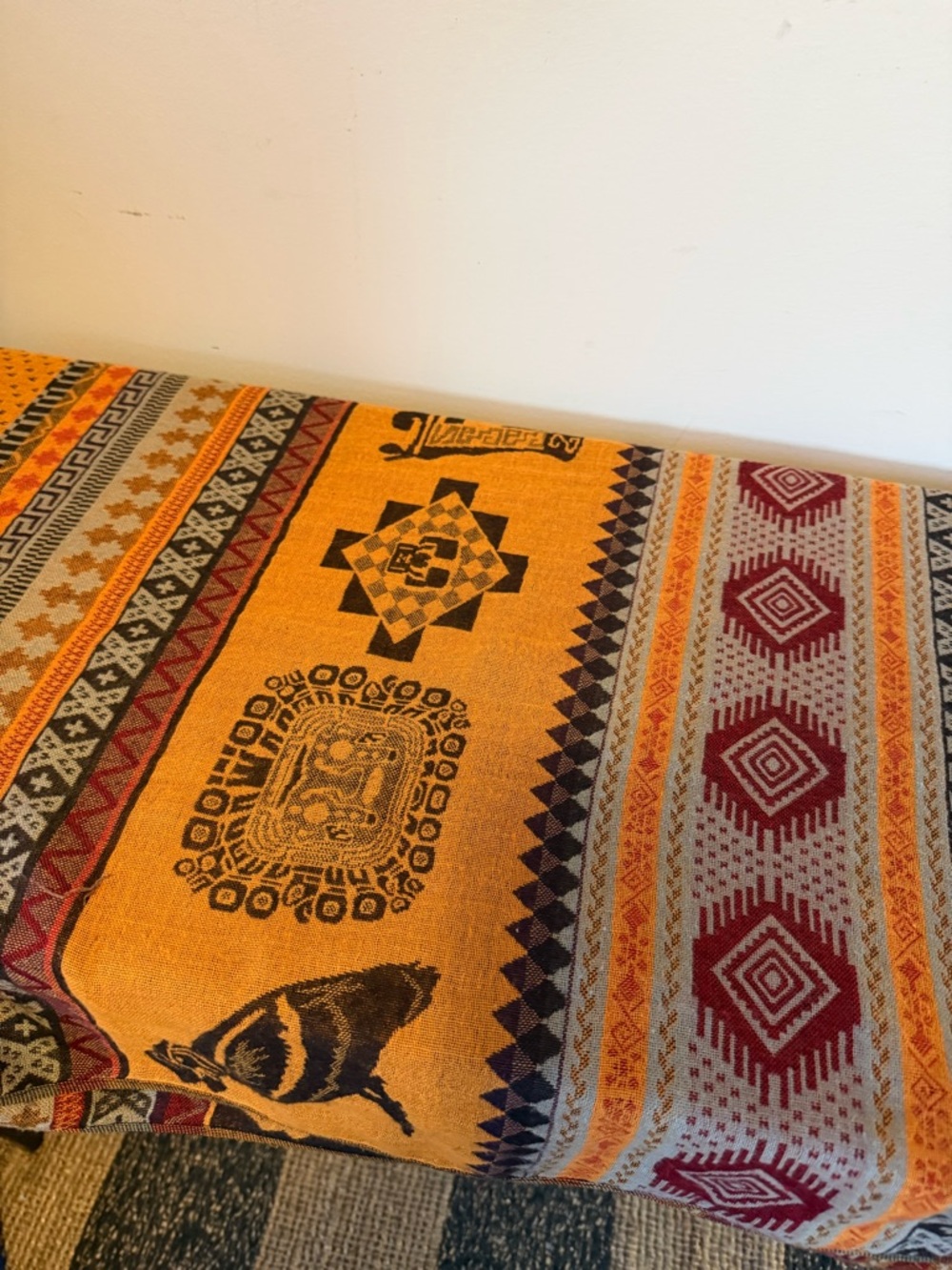 Boho Peruvian Woven Throw Blanket in Mustard & Burgundy